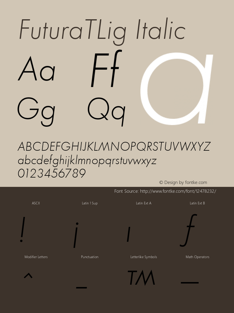 FuturaTLig Italic Version 001.005 Font Sample