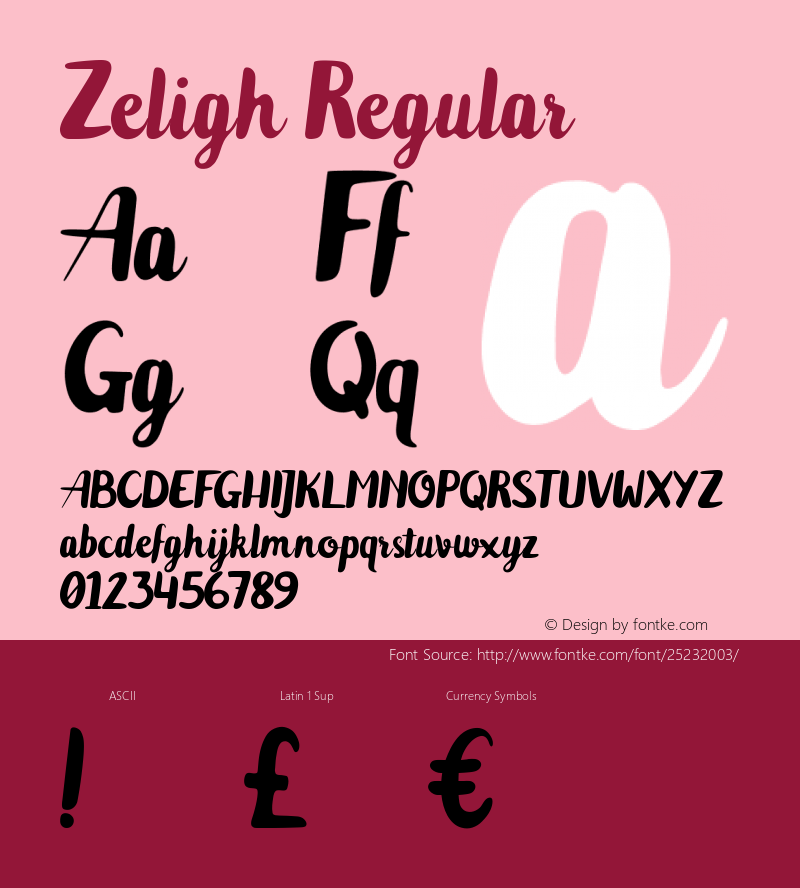Zeligh Version 1.000 Font Sample