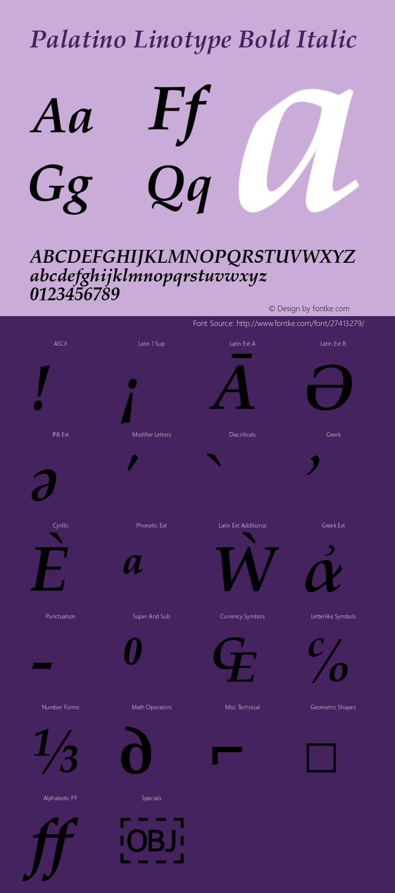 Palatino Linotype Bold Italic Version 5.02 Font Sample