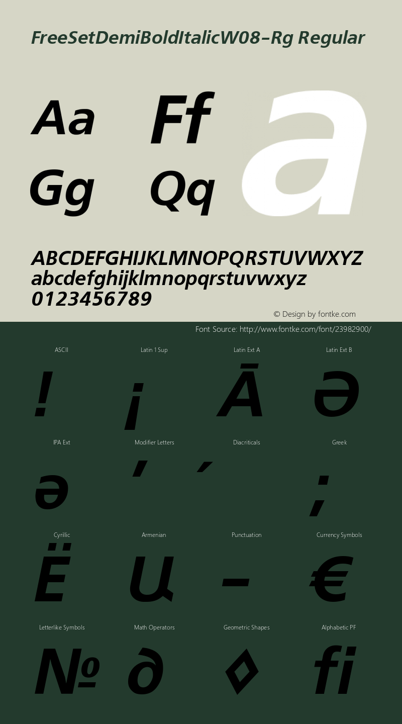 FreeSetDemiBold Italic W08 Rg Version 1.00 Font Sample