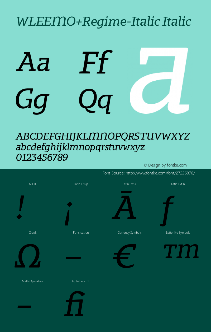 WLEEMO+Regime-Italic Version 1.0 Font Sample