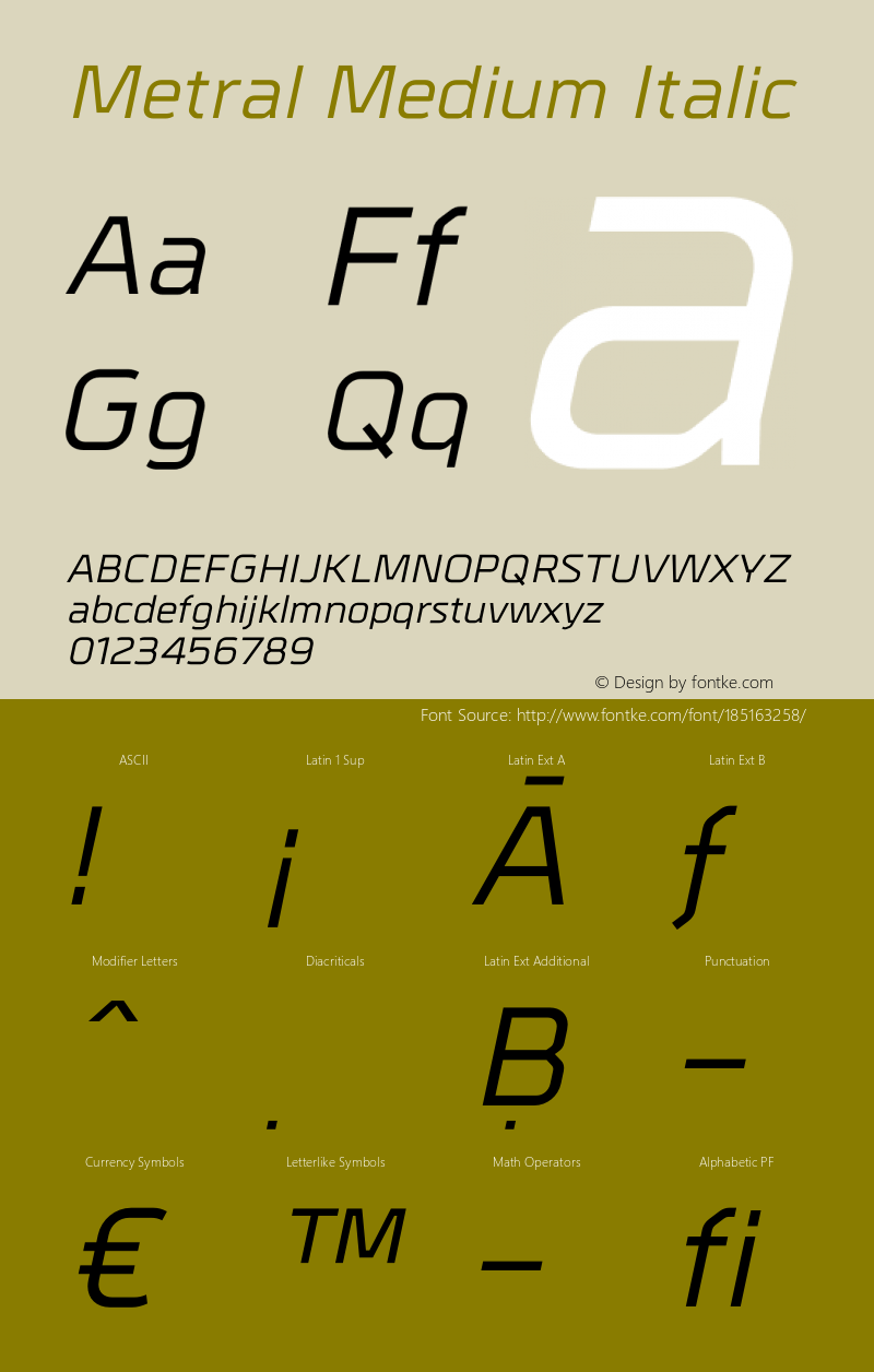 Metral-MediumItalic Version 1.001;PS 001.001;hotconv 1.0.56;makeotf.lib2.0.21325图片样张