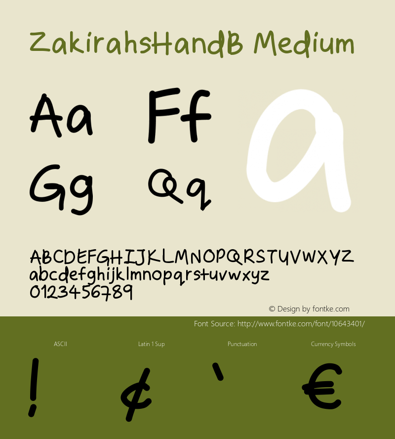 ZakirahsHandB Medium Version 001.000 Font Sample