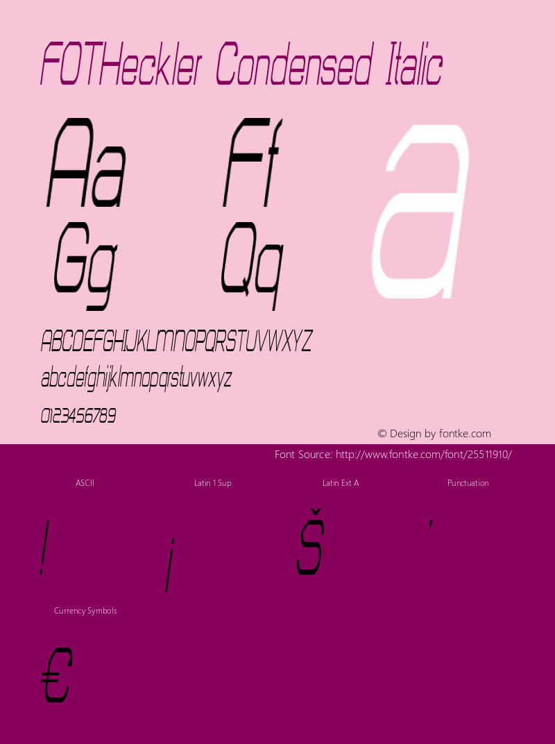 FOTHeckler-CondensedItalic Version 1.000 Font Sample