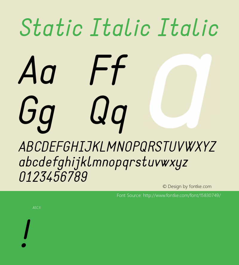 Static Italic Italic Version 1.000; ttfautohint (v1.4.1) Font Sample