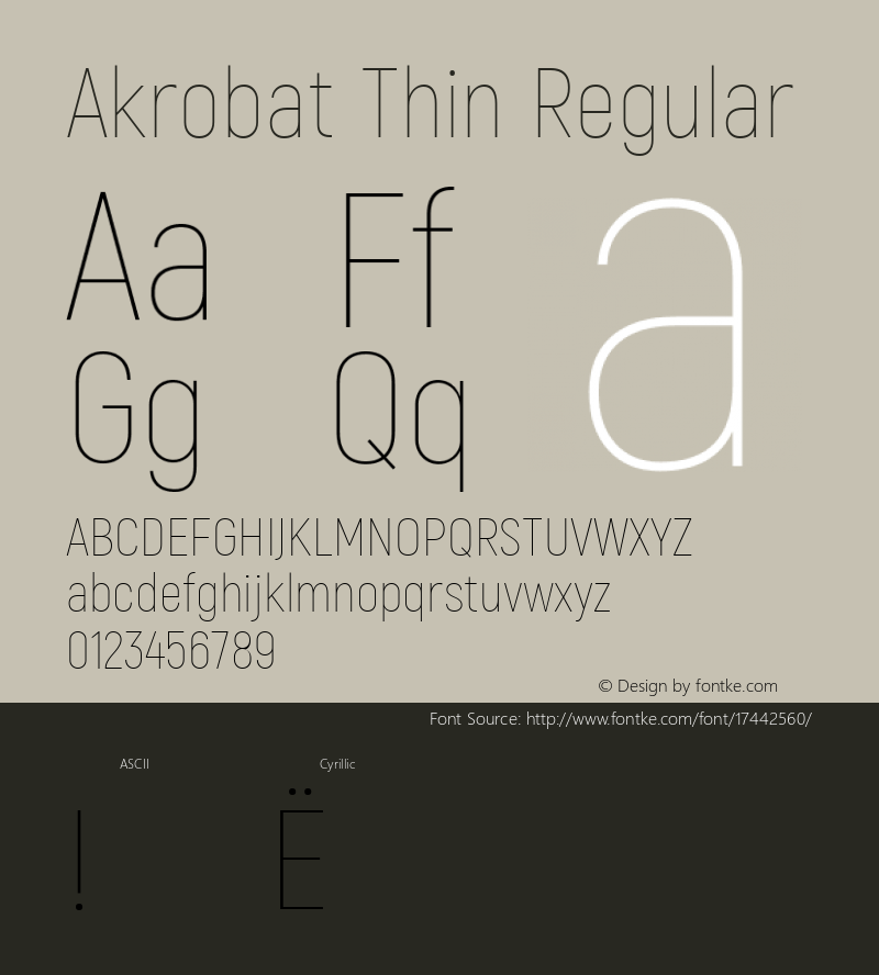 Akrobat Thin Regular Version 1.000;PS 001.000;hotconv 1.0.88;makeotf.lib2.5.64775; ttfautohint (v1.4.1) Font Sample