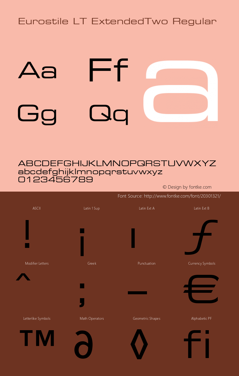 Eurostile LT Extended #2 Version 6.1; 2002 Font Sample