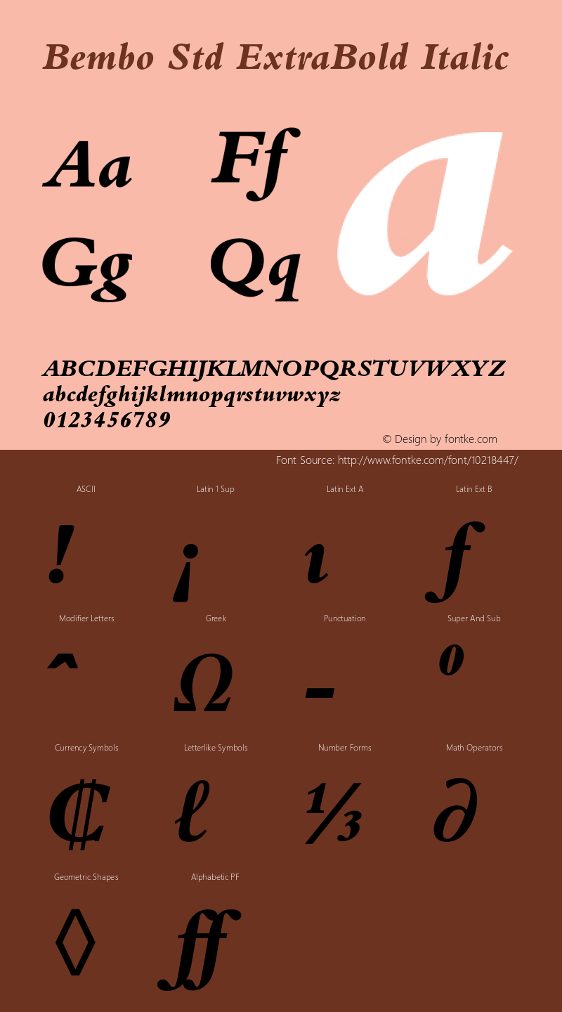 Bembo Std ExtraBold Italic Version 2.045;PS 002.000;hotconv 1.0.51;makeotf.lib2.0.18671 Font Sample