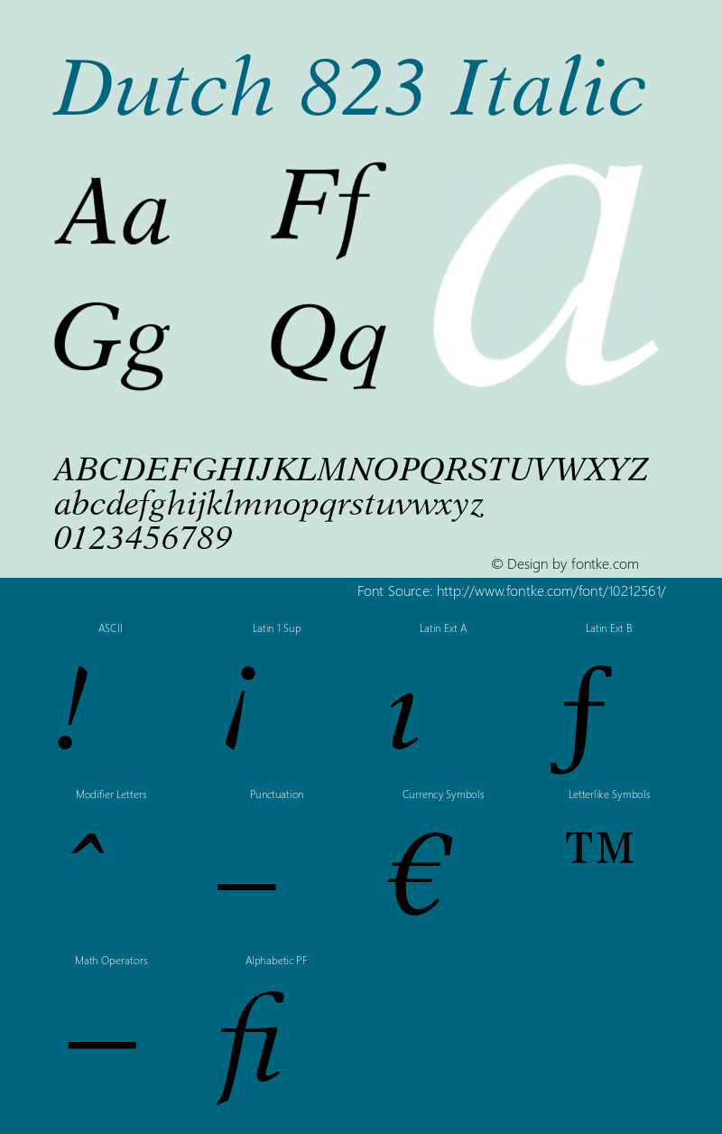 Dutch 823 Italic 003.001 Font Sample