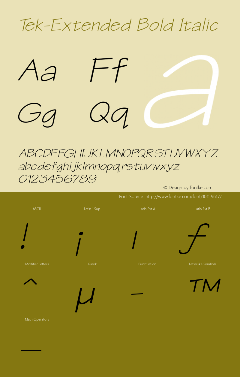 Tek-Extended Bold Italic 1.0/1995: 2.0/2001 Font Sample