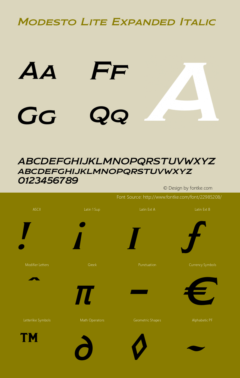 Modesto Lite Expanded Italic Version 4.00 July 10, 2014 Font Sample