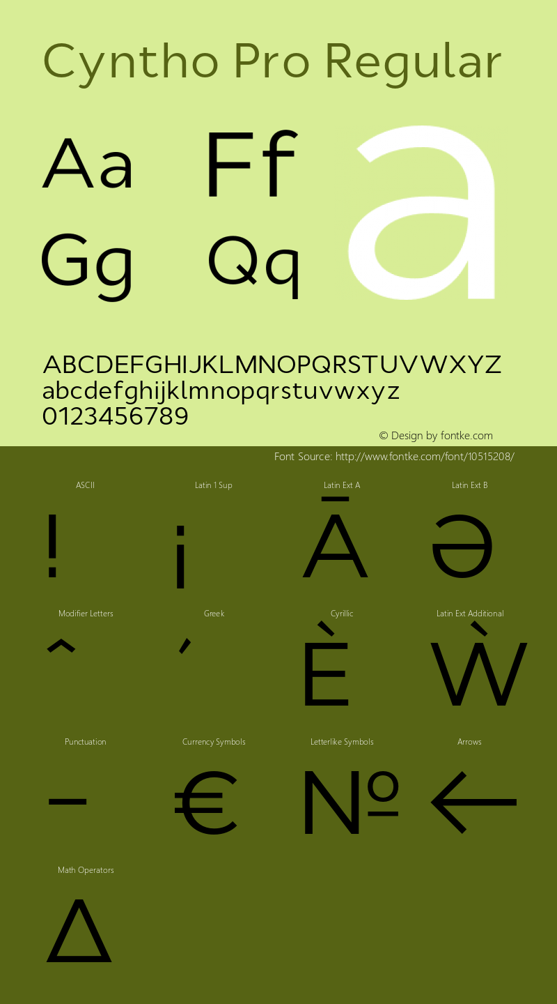 Cyntho Pro Regular Version 1.000 2012 initial release Font Sample