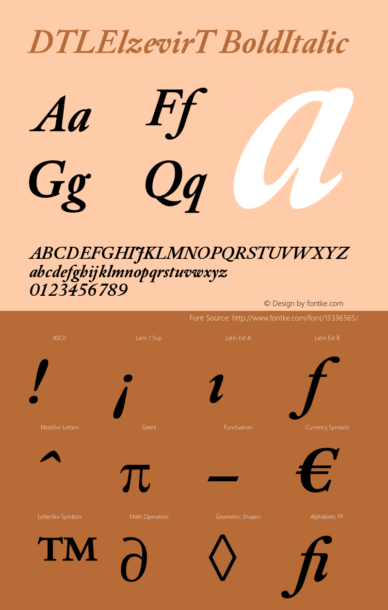 DTLElzevirT BoldItalic Version 001.000 Font Sample