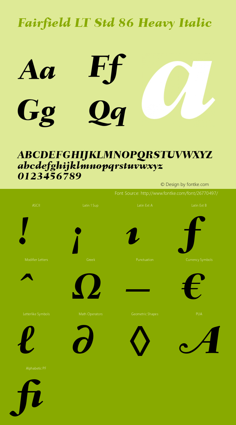 Fairfield LT Std 86 Heavy Italic Version 1.00 Build 1000 Font Sample