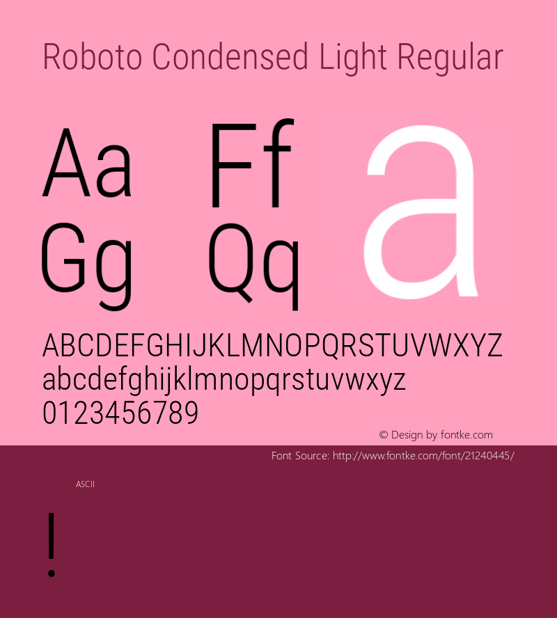 RobotoCondensedLight Version 1.0 Font Sample