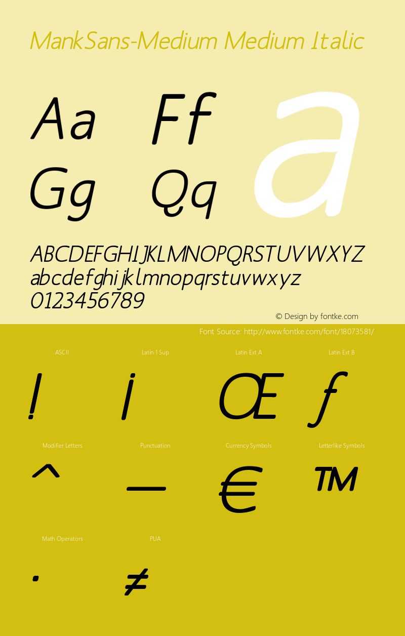 MankSans-Medium Medium Italic 1.0 2004-03-31 Font Sample