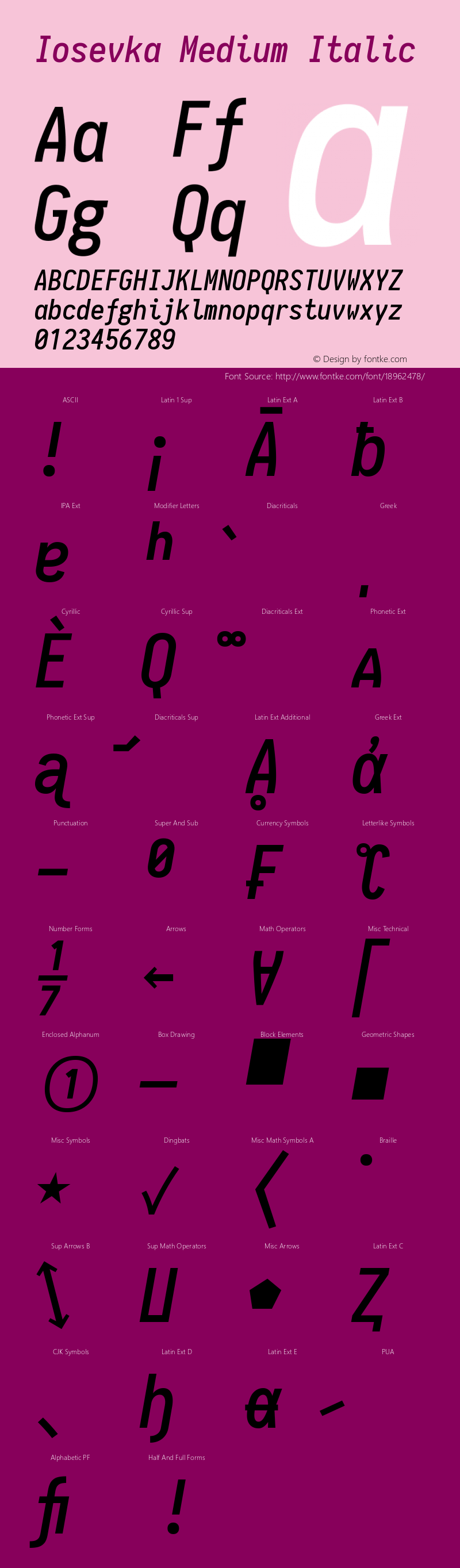 Iosevka Medium Italic 1.11.4; ttfautohint (v1.6) Font Sample