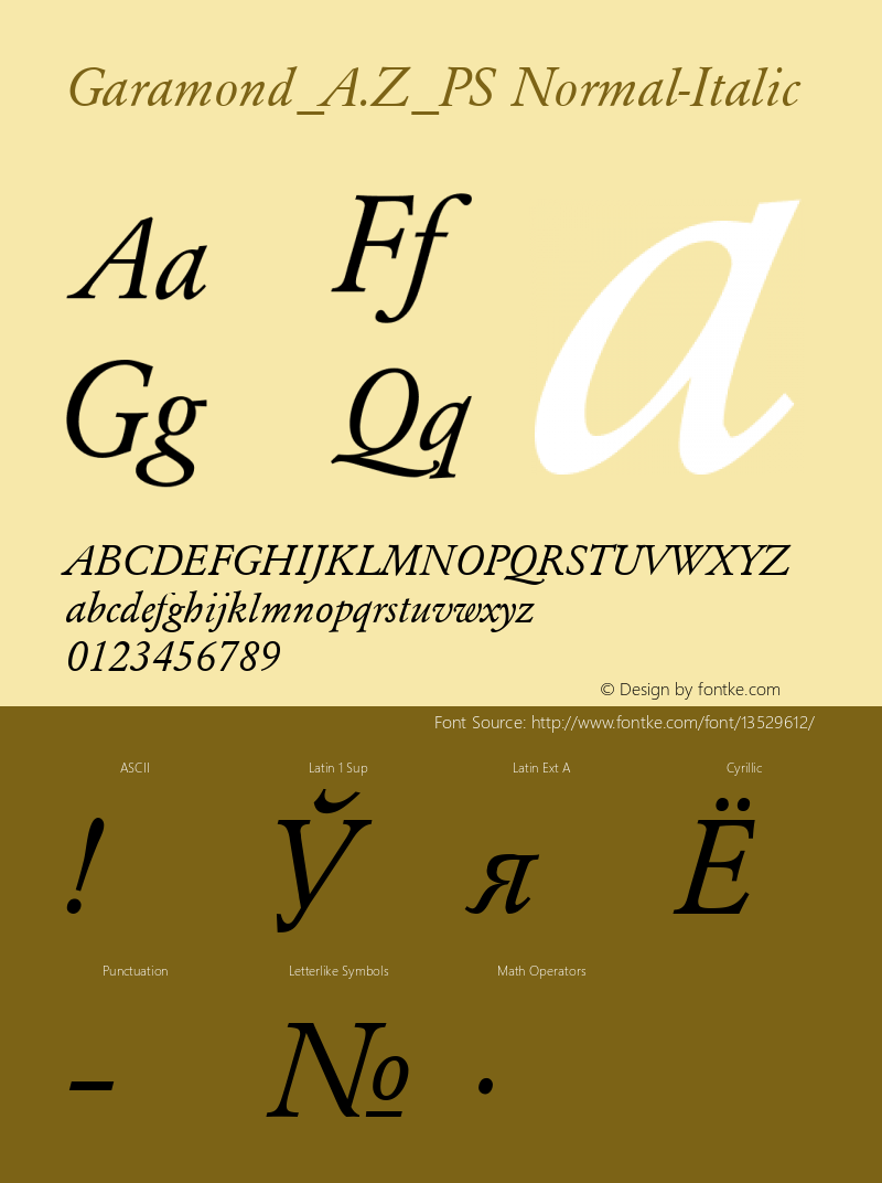 Garamond_A.Z_PS Normal-Italic 001.000 Font Sample