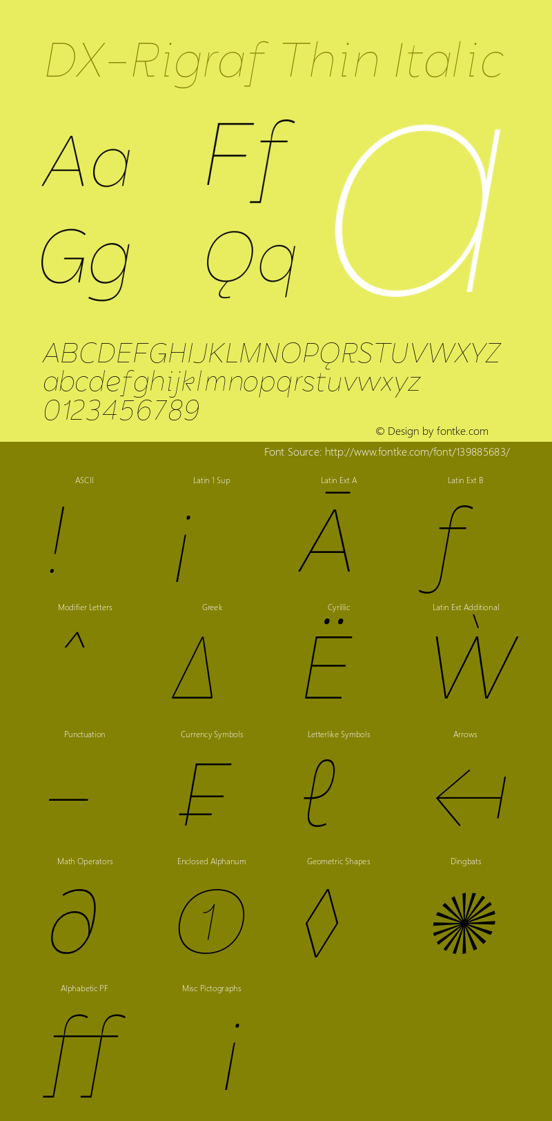 DXRigraf-ThinItalic Version 1.000 Font Sample