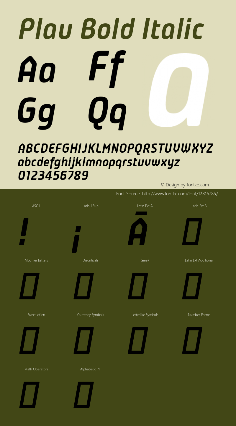 Plau Bold Italic Version 2.001;PS 002.001;hotconv 1.0.70;makeotf.lib2.5.58329 Font Sample