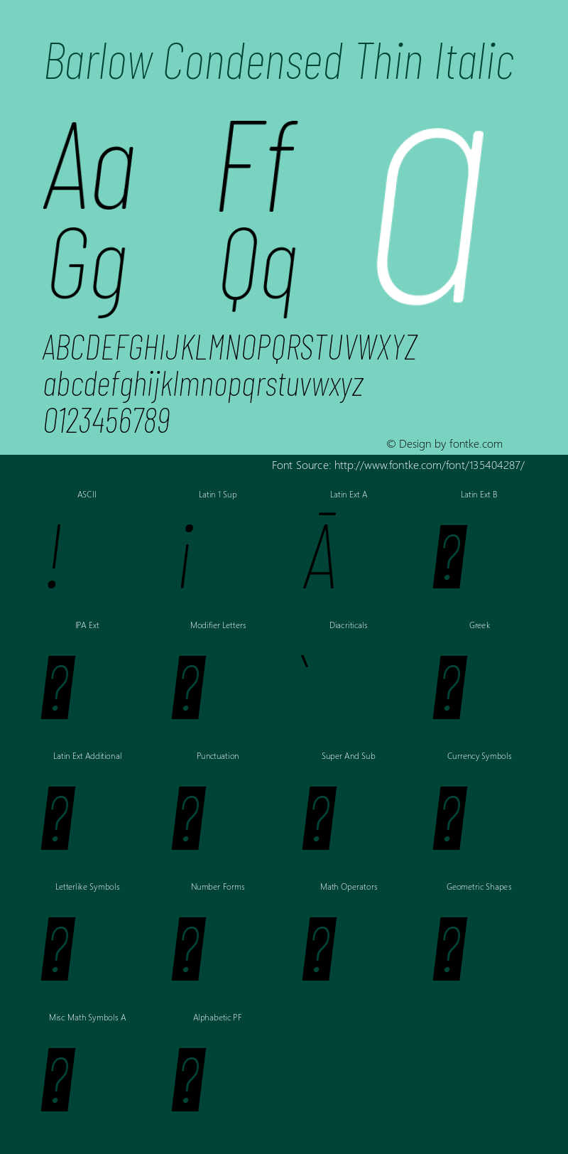 Barlow Condensed Thin Italic Version 1.408 Font Sample