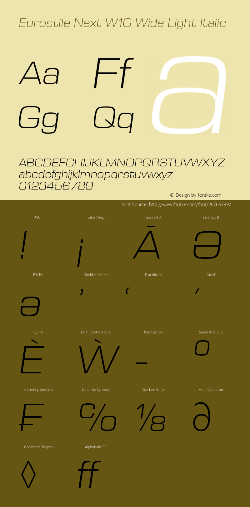 Eurostile Next W1G Wide Lt It Version 1.00 Font Sample