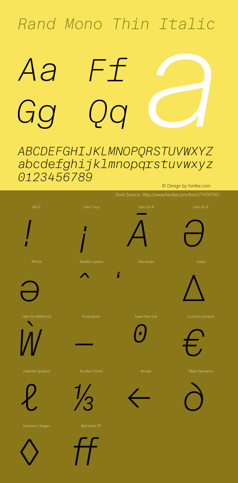 RandMono-ThinItalic Version 1.001 Font Sample