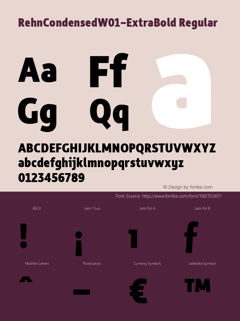 Rehn Condensed W01 ExtraBold Version 1.00 Font Sample