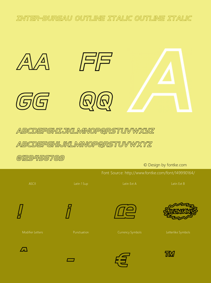 Inter-Bureau Outline Italic Version 1.0; 2019 Font Sample