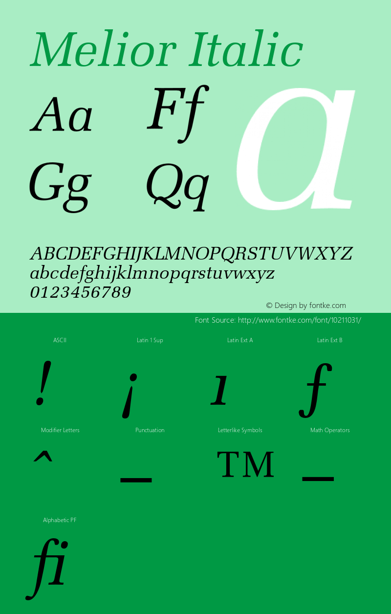 Melior Italic 001.002 Font Sample