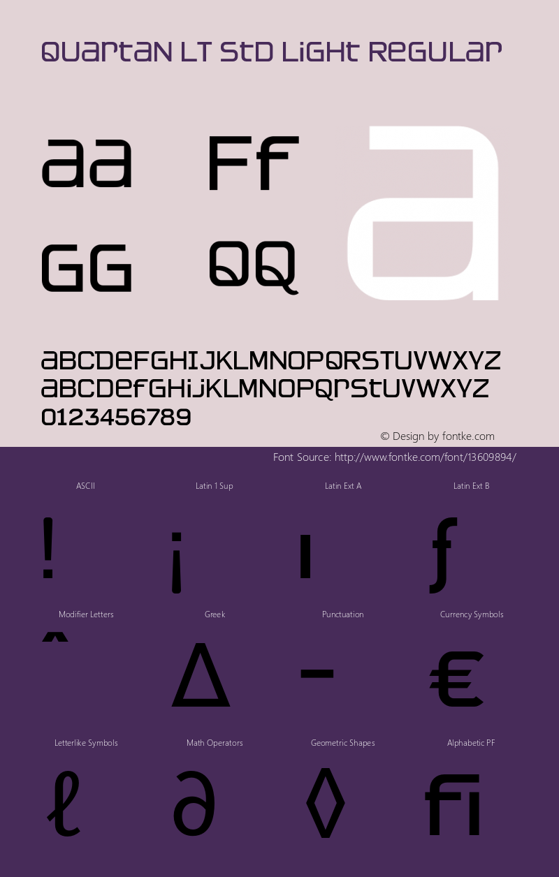 Quartan LT Std Light Regular Version 1.200;PS 001.002;hotconv 1.0.38 Font Sample