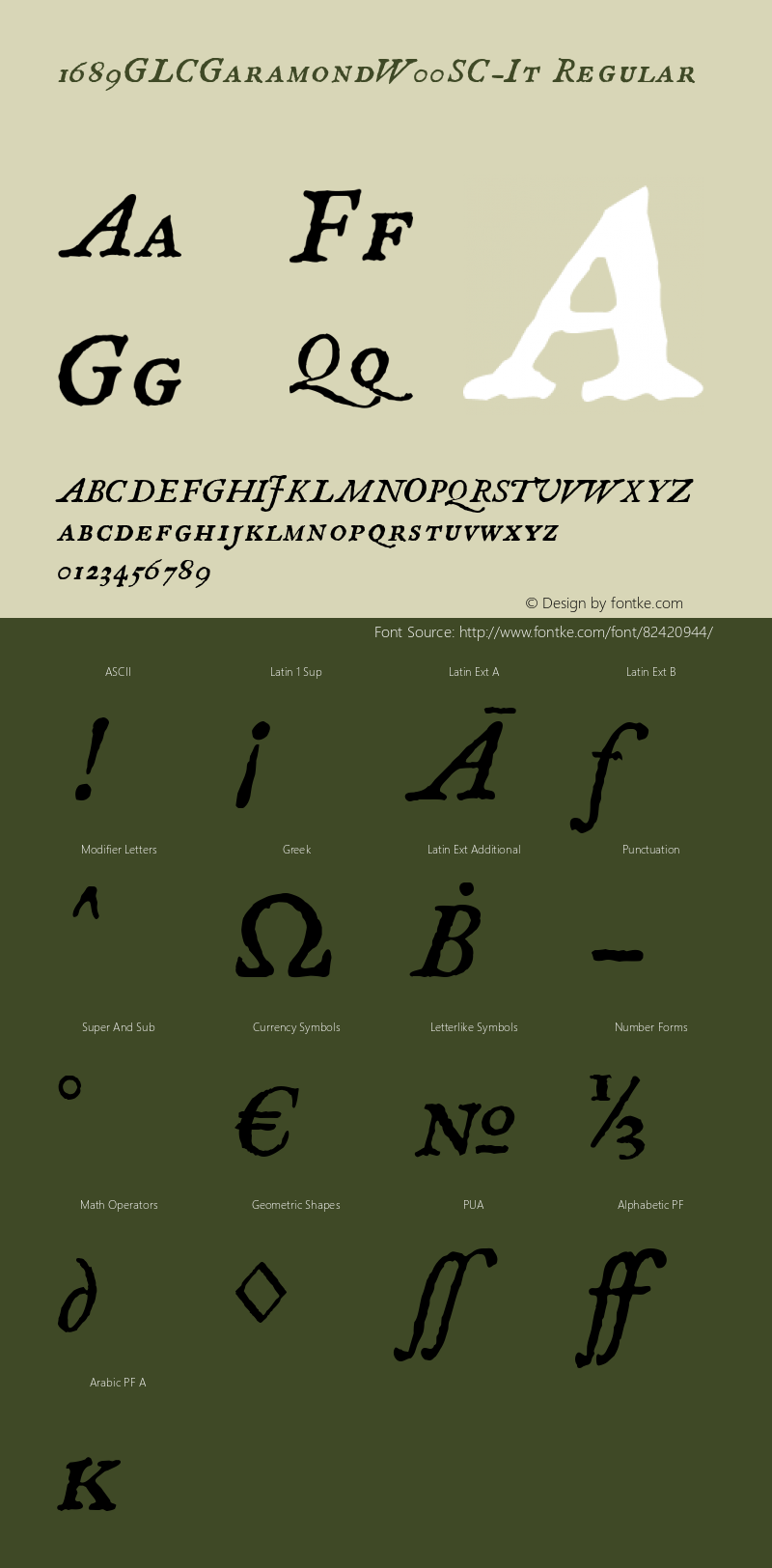 1689 GLC Garamond W00SC Italic Version 1.00 Font Sample