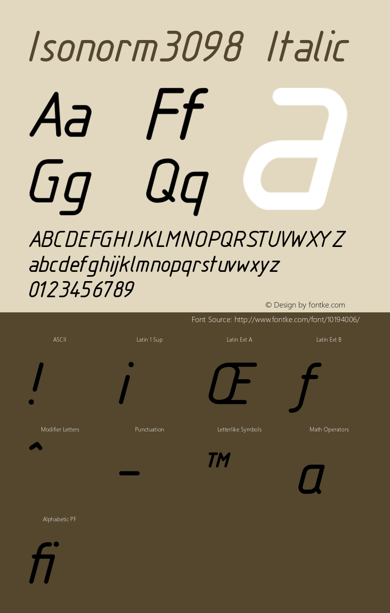 Isonorm3098 Italic 001.000 Font Sample