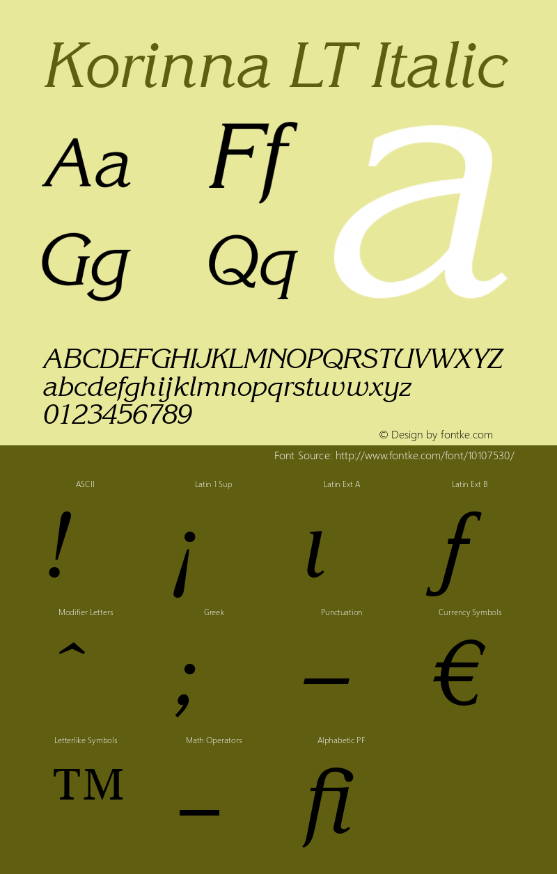 Korinna LT Italic Version 6.1; 2002 Font Sample