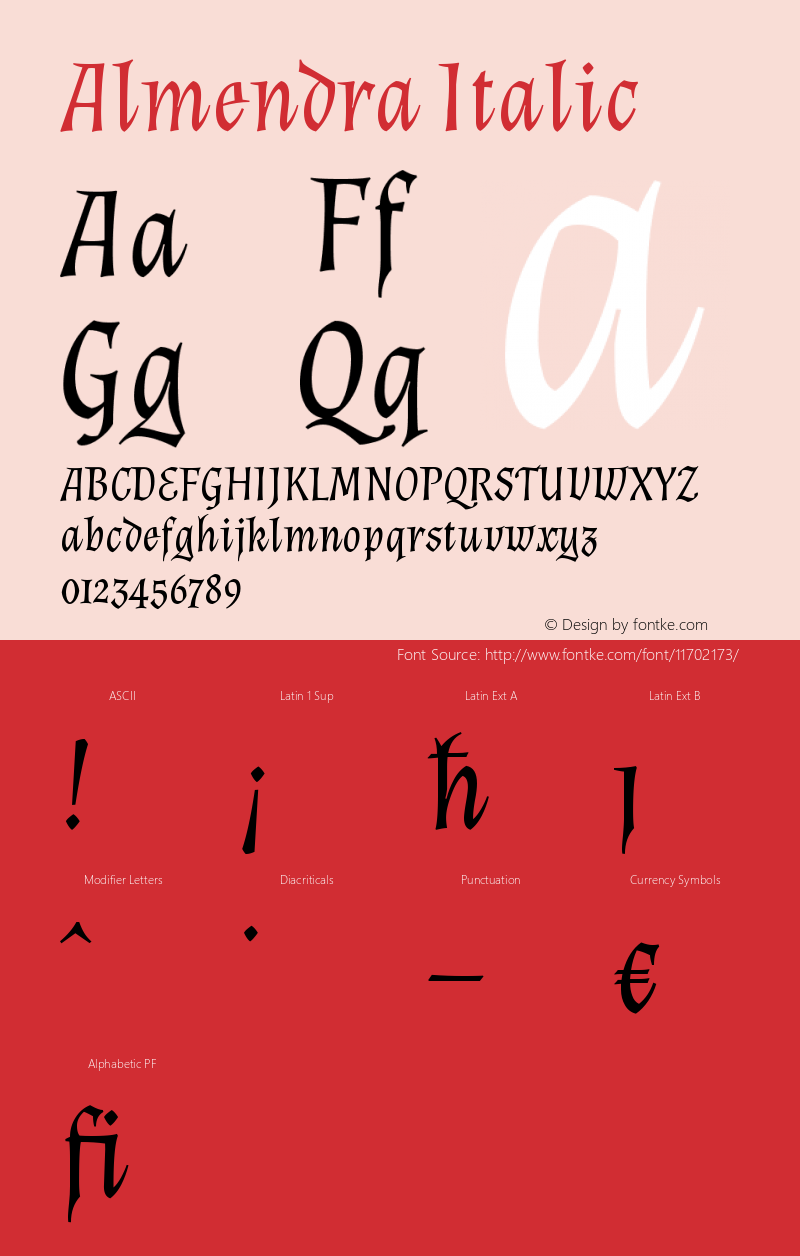 Almendra Italic Version 1.003 Font Sample