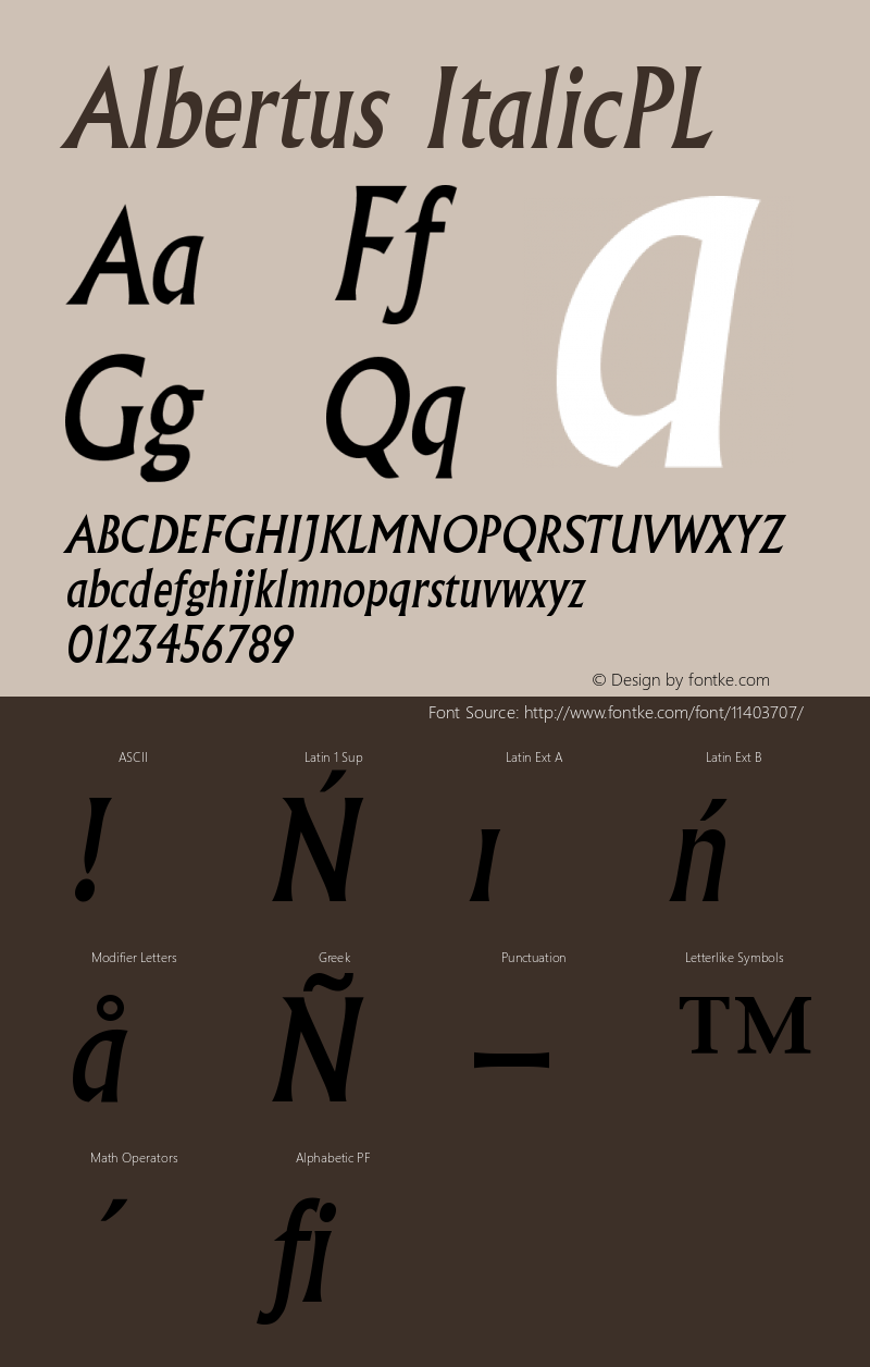 Albertus ItalicPL Version 001.000 Font Sample