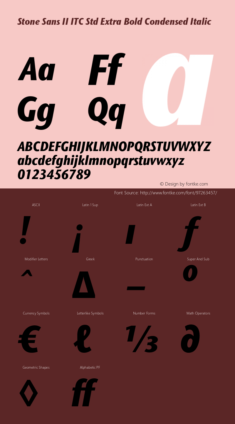 StoneSansIIITCStd-XBdCnIt Version 1.00 Font Sample