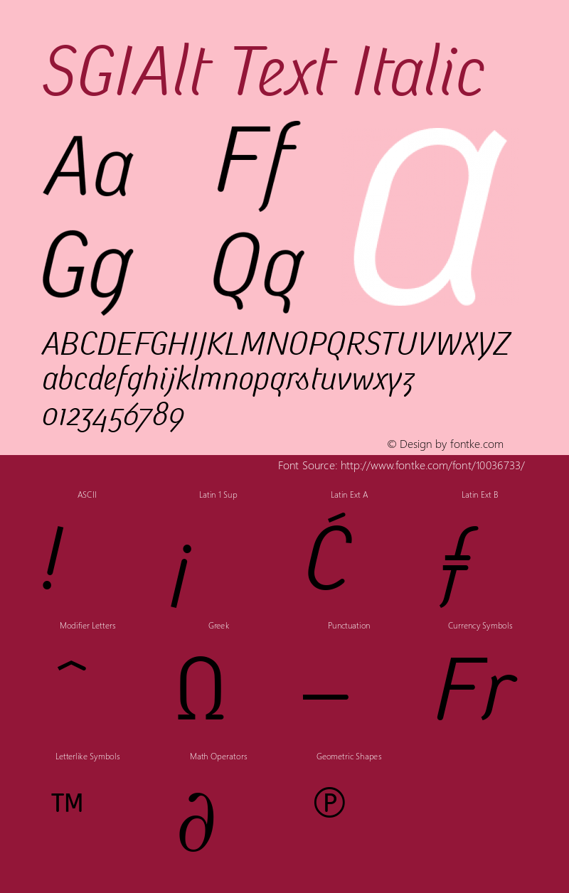 SGIAlt Text Italic April 15,1997; 1.00, initial release Font Sample