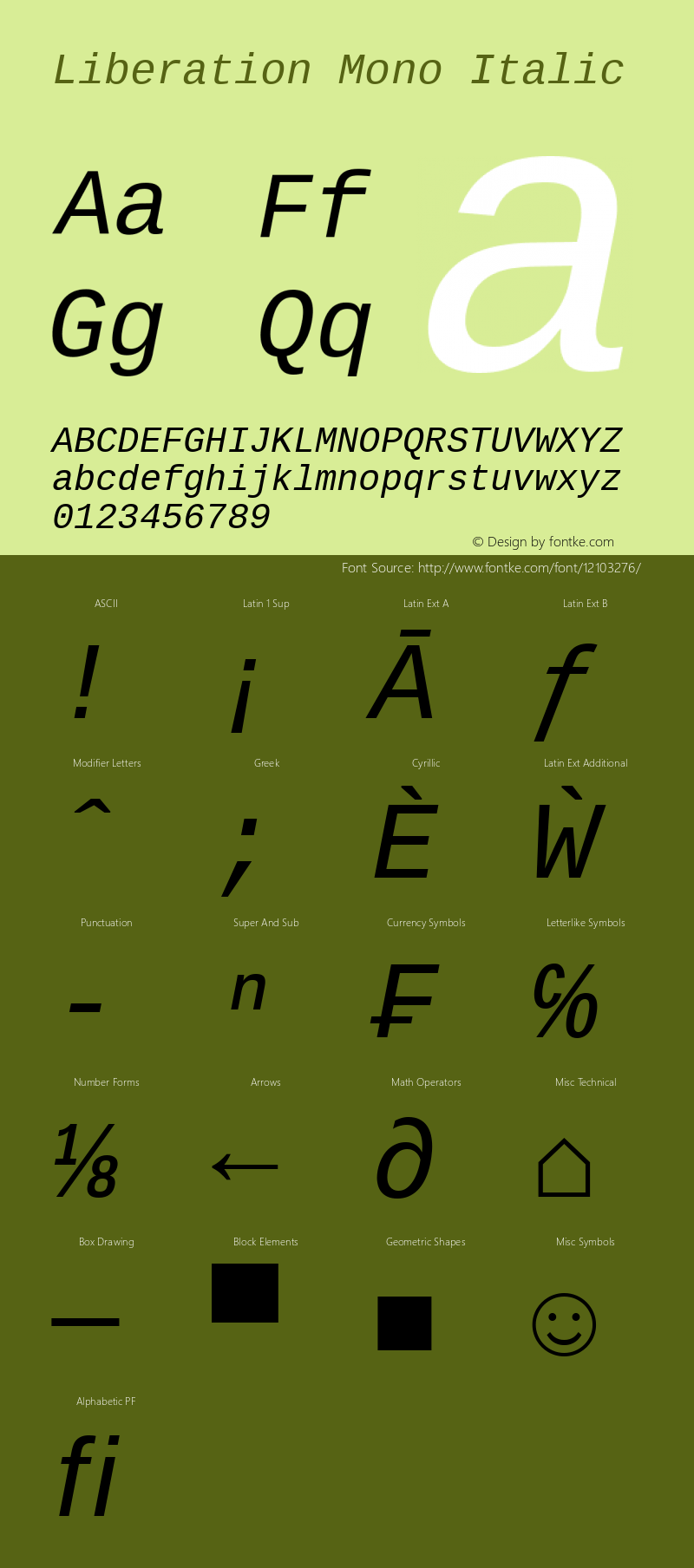 Liberation Mono Italic Version 1.07.4 Font Sample
