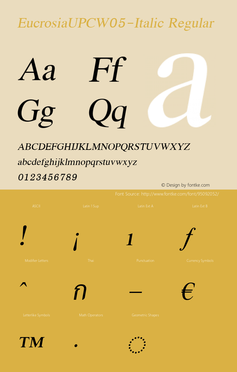 EucrosiaUPC W05 Italic Version 5.10 Font Sample