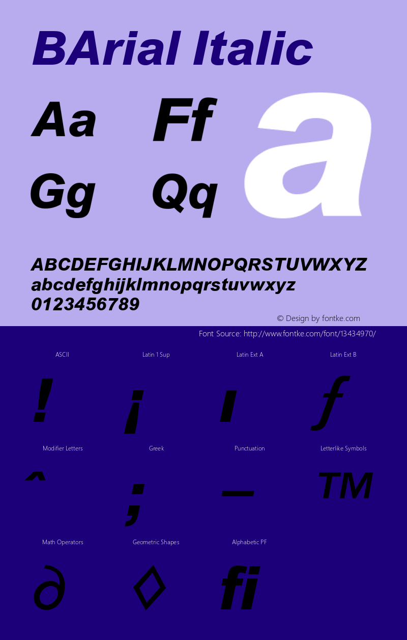 BArial Italic Version 4.0 Font Sample