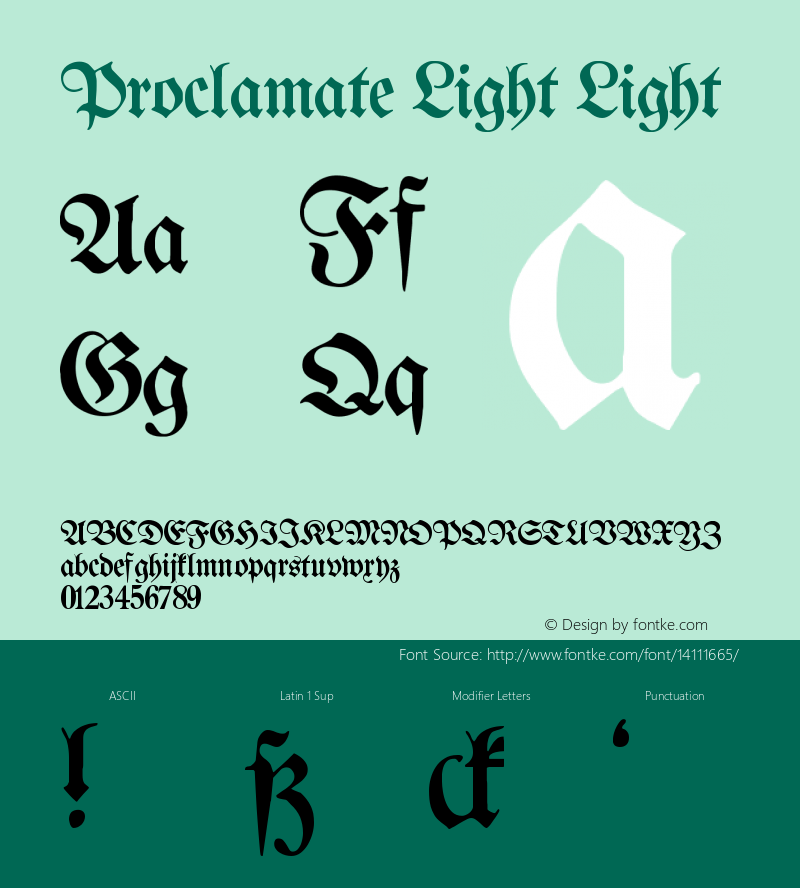 Proclamate Light Light Version 1.0; 2002; initial r Font Sample