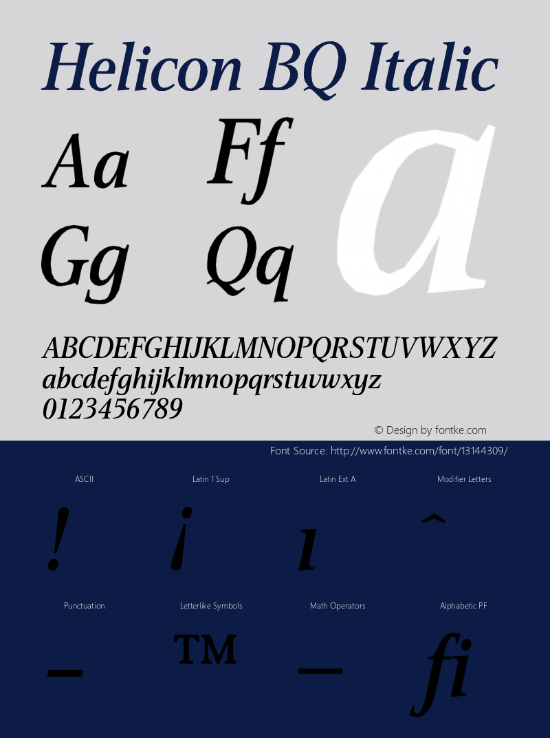 Helicon BQ Italic Version 001.000 Font Sample