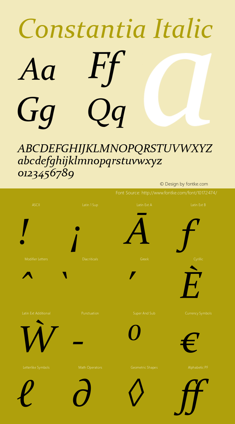 Constantia Italic Version 1.01 Font Sample