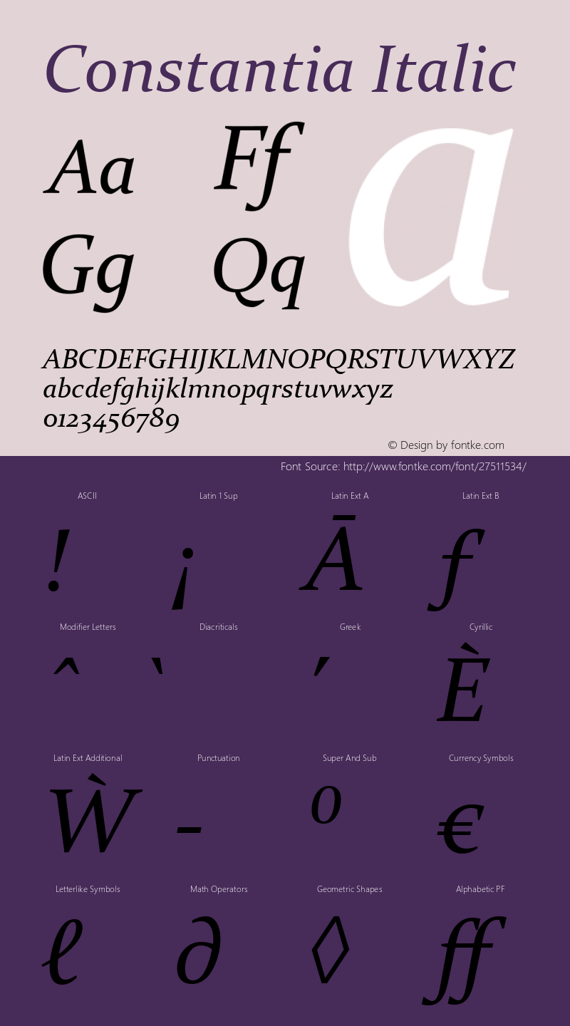 Constantia Italic Version 2.00 Font Sample