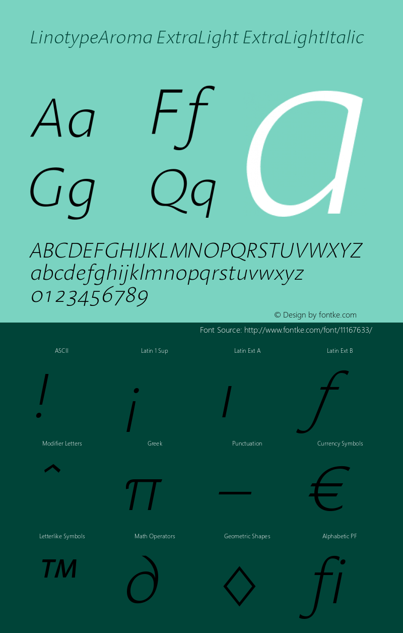 LinotypeAroma ExtraLight ExtraLightItalic Version 005.000 Font Sample