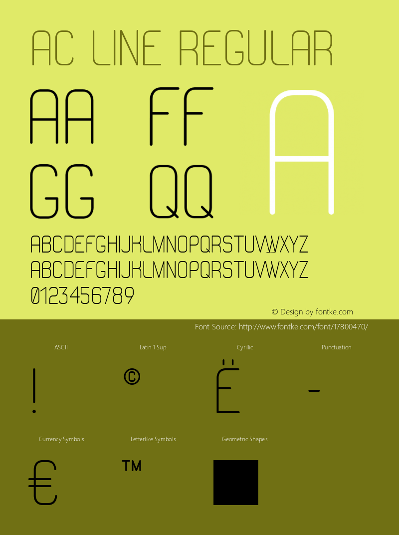 AC Line Regular Version 1.000 Font Sample