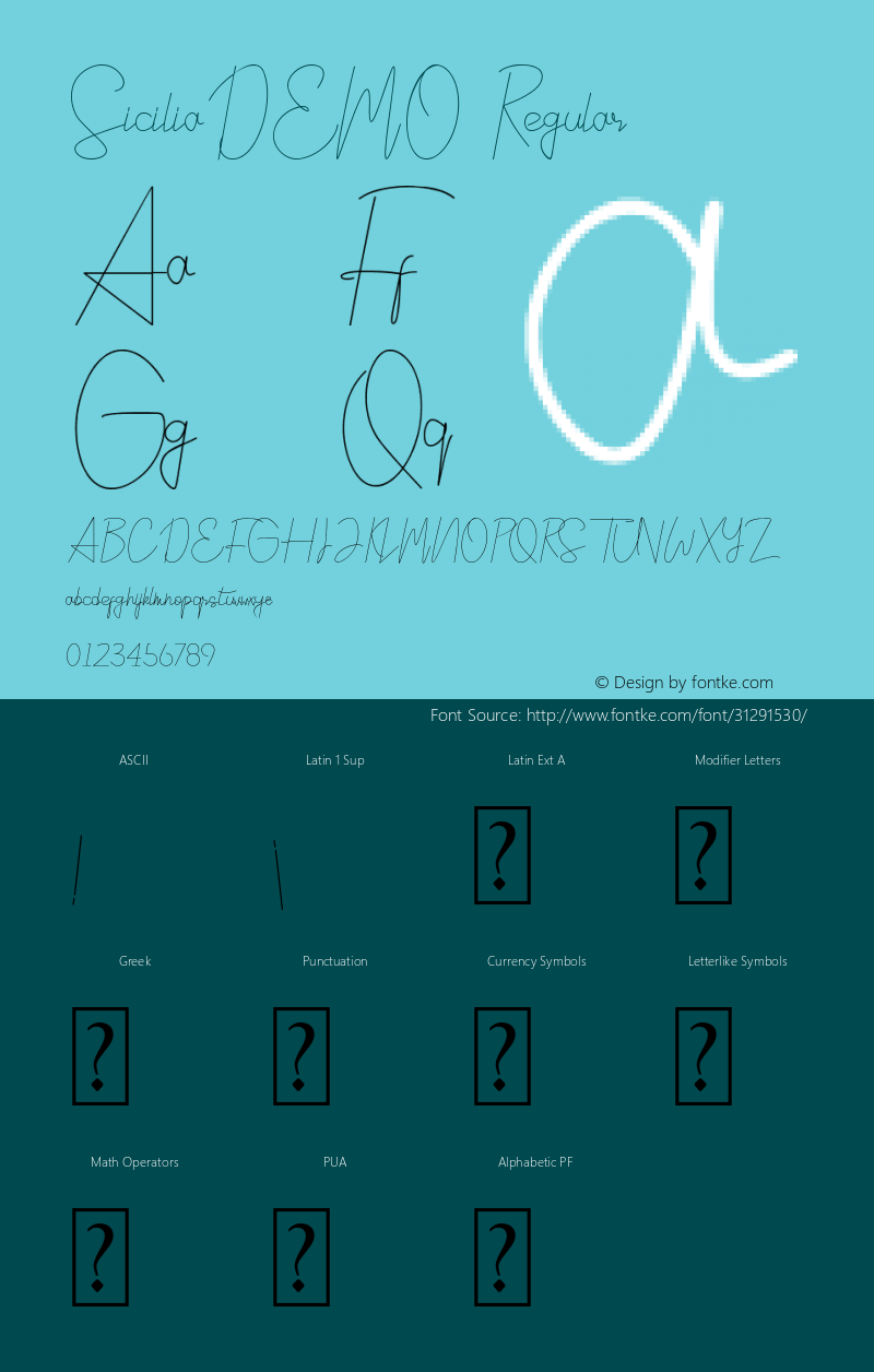 SiciliaDEMO Version 1.00;May 7, 2019;FontCreator 11.5.0.2422 64-bit Font Sample