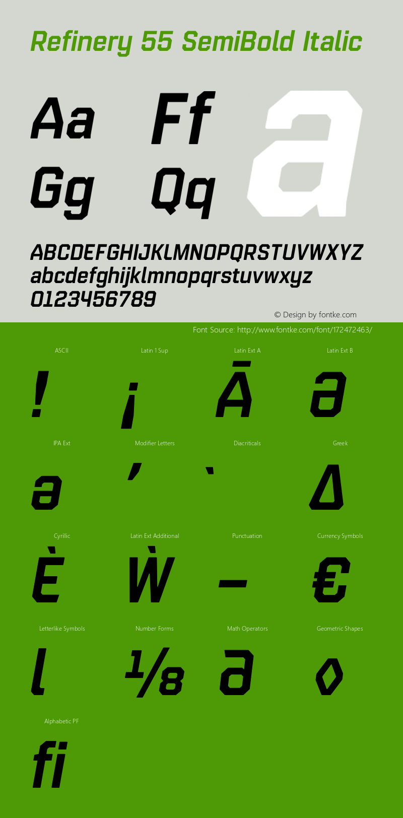 Refinery 55 SemiBold Italic Version 1.000;hotconv 1.0.109;makeotfexe 2.5.65596图片样张