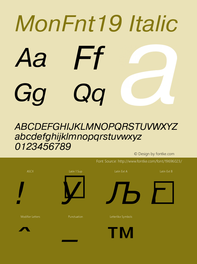 MonFnt19 Italic Version 1.00 Font Sample